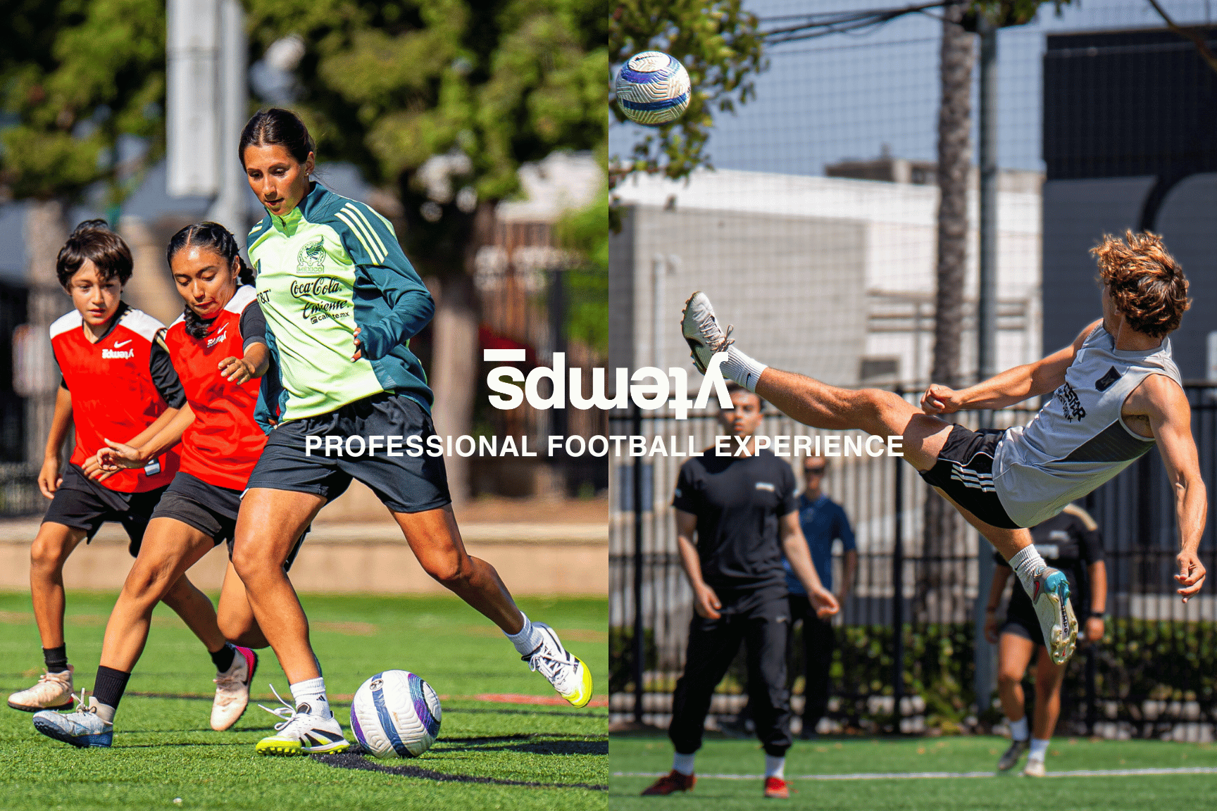 Two pro soccer scenes with players on a field and a ytemps brand logo overlay.