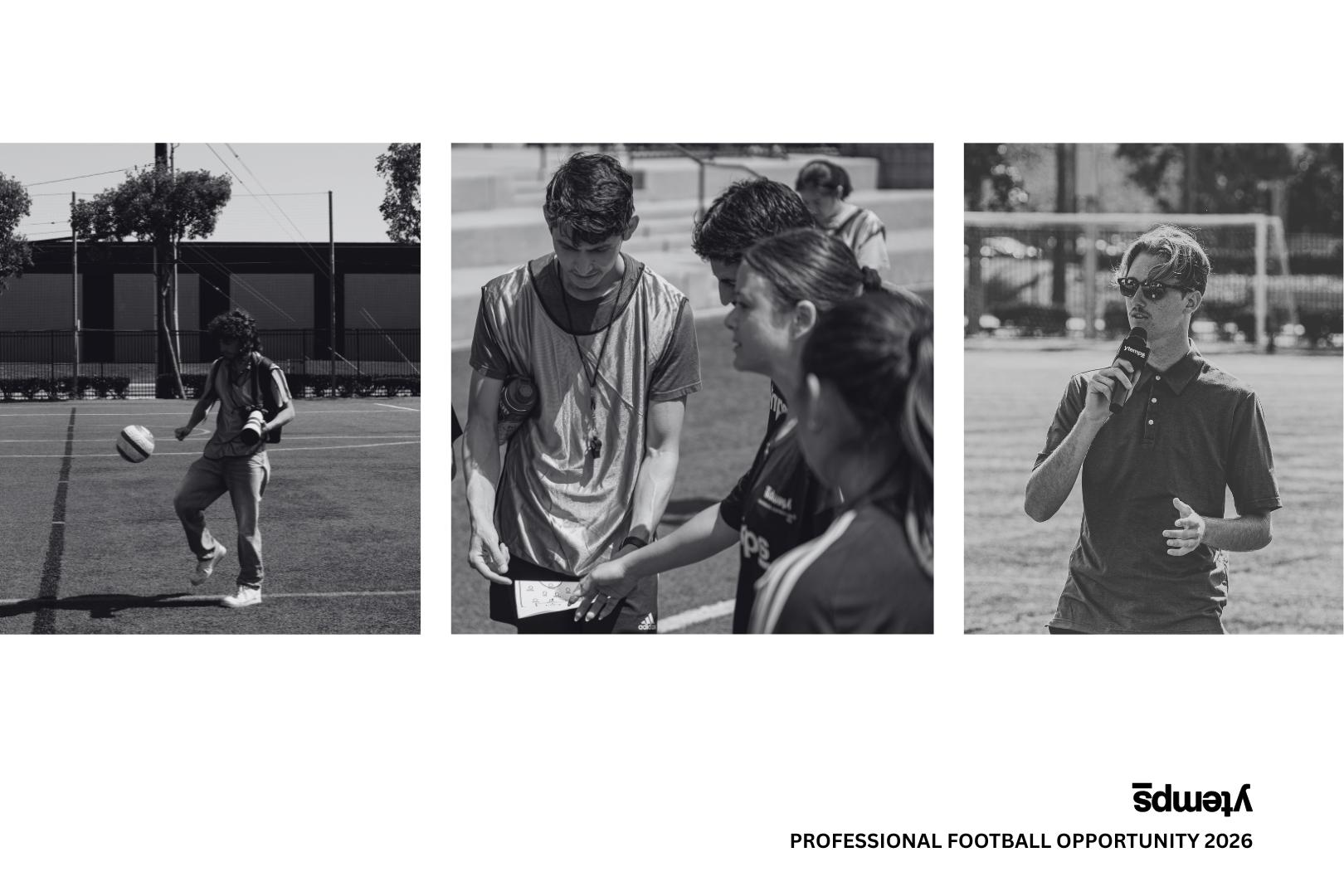 Black and white images of people on a sports field with 'ytemps' branding.